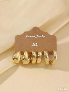 Nuevo conjunto de pendientes de forma de lágrima con diseño retorcido grueso y dorado, adecuado para mujeres. Pendientes de metal geométricos redondos de moda, conjunto de pendientes de círculo vintage exagerado y creativo