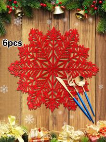 1/4/6pcs Christmas Snowflake PVC Gold Foil Placemats, Christmas Hotel Restaurant Decor Heat Insulation Non-Slip Table Mats, Suitable For Wedding Party, Valentine's Day, Holiday Celebration, Picnic, Birthday Banquet Table Decoration