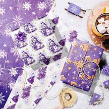 12pcs Purple Christmas Wrapping Paper Set With Snowman & Floral Designs - Festive Holiday Gift Wrap, No Accessories Included Christmas Pajamas Gifts Christmas Decor - Multicolor - View 7