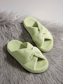 2025 Criss-Cross Flat Slip-On Slippers, New Bowknot Design, Soft Bottom Comfortable House Slippers, Slouchy Homewear Essential - Green - View 3