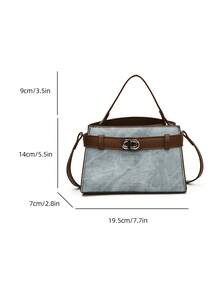 low tea Túi xách nữ mùa hè mới, họa tiết vải thiều, túi đeo chéo thời trang có dây đeo điều chỉnh được, túi đeo vai đơn màu trơn cao cấp trang trí kim loại, túi công sở tiện dụng. - Màu xanh lam - Xem 3