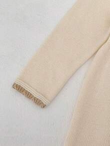 Autumn New Baby Girl Knitted Long Sleeve Dress, Elegant Floral Ruffled Princess Sweater Dress - Apricot - View 3