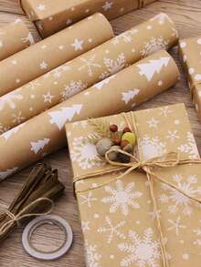 1M/3M 300cm*43cm, Papel Kraft Natural para Embrulho de Presente em Árvore de Natal Vintage, Árvore de Natal Branca, Rena, Floco de Neve, Embalagem para Presente, Decoração de Presente Faça Você Mesmo, Natal e Dia dos Namorados - Multicolorido - Ver 4
