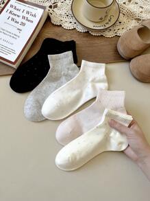 5双女士纯色和波点图案袜子，时尚可爱，柔软舒适，适合日常、运动、休闲穿着，四季皆宜，圣诞礼物佳选。 - 多色 - 查看 7