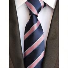 Men's Gingham Check Stripe Ties Pattern Business Formal Designer Neckties 3.15" - Pink Navy Blue