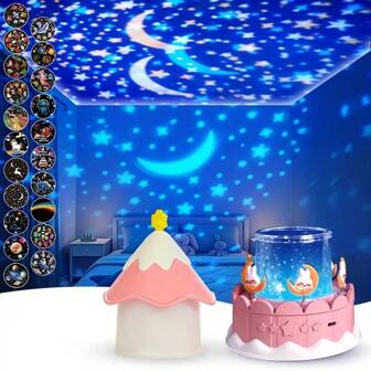 旋轉木馬銀河投影機夜燈，21合1星空投影燈，卧室裝飾用USB氛圍夜燈，公主房裝飾，生日、聖誕節和新年慶祝活動的理想禮物
