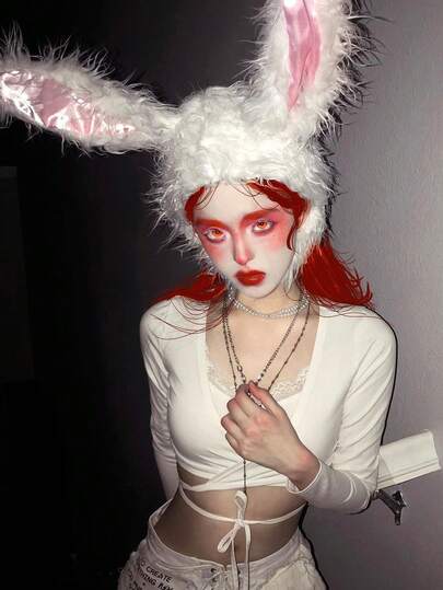 1pc Sweet Cute Plush Rabbit Long Ear Hat For Women Warm Halloween Cosplay Performance Props