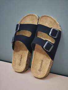 Giày sandal hở mũi thoáng khí phong cách cổ điển dành cho nữ, dép đi trong nhà bền, chống trượt, thoải mái, giày mùa hè dành cho nữ - Da lộn màu đen - Xem 2
