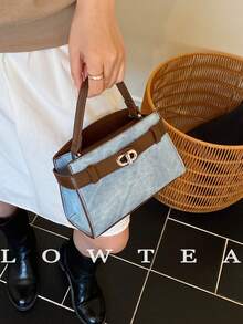 low tea Túi xách nữ mùa hè mới, họa tiết vải thiều, túi đeo chéo thời trang có dây đeo điều chỉnh được, túi đeo vai đơn màu trơn cao cấp trang trí kim loại, túi công sở tiện dụng. - Màu xanh lam - Xem 6