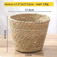 1件装编织草花盆编织植物篮花盆罩家居客厅藤竹编织篮海藻绳手工花篮 - 薑色 - 查看 13