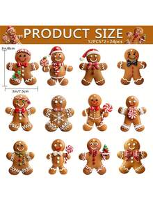 1/24 Bucăți Ornamente de Crăciun din Lemn cu Turtă Dulce - Decorațiuni de Sărbători Durabile și Colorate pentru Acasă și Petrecere, Decorațiuni Agățate Versatile pentru Crăciun, Ziua Recunoștinței, Anul Nou și Alte Sărbători, Figurine de Sărbători pentru Brad, Șeminee și Decorațiuni de Cameră