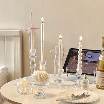 A Set Of Ins Style Candles And Candlesticks With A Romantic Atmosphere, Pearl Rotation And Rod Wax Candles, Tabletop Decorations, Candlelight Dinner Candles, Ins Photo Props Candlesticks With Ins Style Ribbon, And DIY Pearl Stickers Candles,Sented Candles,Soy Candles,Candle Sets,Bestfriend Gifts,Gift For Woman,Winter Gift,Aromatherapy Candle ,Candles Home Decoration