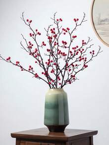 1pc Christmas Artificial Red Nylon Flower, Home Decor For Living Room Bedroom, Vintage Style Indoor Decoration, Vase Filler, Garden Decor, Suitable For Christmas, Mother's Day - Red - View 7