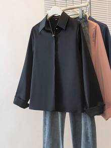 YUXIN A Must - Have For Women All Year Round! Satin Long - Sleeve Shirts In Multiple Colors, Exquisite Collar Hidden Stitching Details, Metal Buttons Show High - End Style, Suitable For Both Workplace And Leisure