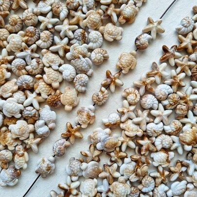 32/62pcs Bohemian Style Mixed Sea Turtle, Starfish And Seashell Shaped, Non-Fading Acrylic Double-Sided Beads, Suitable For Vacation And Daily Wear, Great Gift For Friends, Holidays, Jewelry Making