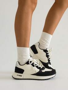 SRSOO 2025复古德式运动鞋，厚底厚底运动鞋，春秋女鞋 - 黑與白 - 查看 5