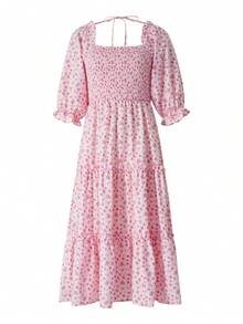 Womens Off-Shoulder Dress With Ruffled Hem, Sweet Tube Top Style Summer Clothing - Pink - View 5