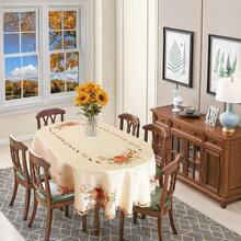 Embroidered Fall Autumn Harvest Pumpkins Tablecloth For Thanksgiving Oval 57*84 Inches - Beige - View 4