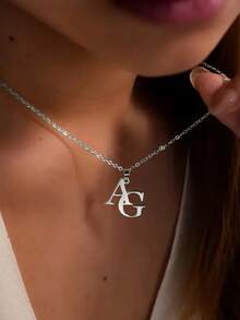 1 件可定制侧边首字母项链 - 不锈钢个性化吊坠配饰，送给她的完美礼物，女士定制项链，可刻名字或单行字母，新年魅力 - 金色 - 查看 6