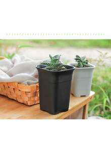 加厚磨砂方形高腰塑料花盆桌面摆件小花盆带排水种植盆小花盆 - 彩色 - 查看 5