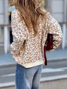 2025 Autumn/Winter New Women Casual Commuter Leopard Print Knitted Button Cardigan, Daily Autumn/Winter Long Sleeve Sweater - Apricot - View 2