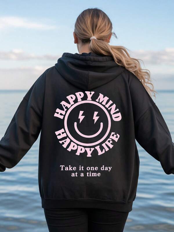 sweat-shirt à capuche élégant et décontracté pour femmes grandes tailles, avec cordon de serrage et poches, convient pour le port quotidien et les fêtes, imprimé de lettres, ample à manches longues pour l'automne et l'hiver, adapté pour Noël, les festivals, le port quotidien, les sorties, les fêtes, l'école, les festivals de musique, les vacances, les trajets