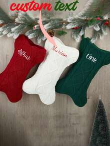1 Pc Personalized Dog Bone Christmas Stocking, Custom Pet Christmas Gift, Christmas Decorations, Custom Embroidered Christmas Stocking, Holiday Souvenir, Decorations,Christmas Gift Supplies - Multicolor - View 2