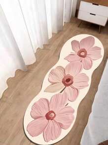 1pc Pink 3-Flower Bedside Carpet, Soft & Comfortable Rug, Asymmetrical Size With 1-5cm Cutting Tolerance, Suitable For Living Room, Bedroom, Entryway, Kitchen, Bathroom, Gaming Room, Study, Plush, Fluffy, Autumn/Winter, Thick/Furry
