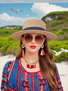 1 Peça Chapéu de Palha de Verão Feminino: Estilos Boho, Retrô e Elegantes, Material de Palha, Faixa Decorativa, Aba Larga Protetora Solar, Ideal para Praia e Páscoa, Fácil de Dobrar, Várias Cores (Bege/Creme), Design de Chapéu Balde, Chapéu de Sol Estiloso e Funcional para Mulheres