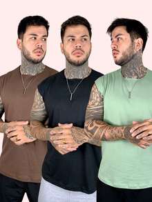 Kit 3 Tank Tops, Stylish Oversized Men's Macho T-Shirt, Bodybuilder - Green - View 1