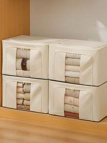 1 pieza Caja de almacenamiento de tela Oxford con gran capacidad, solución de organización impermeable y plegable para el hogar y dormitorios, armarios y armarios, adecuada para ropa, ropa de cama, toallas, juguetes y accesorios, bin de tela duradera y móvil para almacenamiento estacional, liviana y portátil pero resistente, material de Oxford transpirable, diseño apilable de fácil acceso, aspecto moderno y limpio - Beis - Ver 6