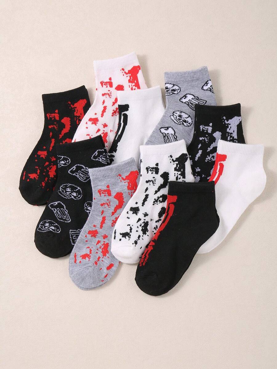 10 Pairs Of Halloween Children's Socks, Skull, Hand, Skull, Suitable For Holiday Gift Giving For Boys And Girls - Multicolor - View 1