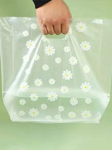 50pcs White Daisy Frosted Reusable Gift Packaging Bags With Handles, Transparent Bakery Takeout Bags - Clear - View 7