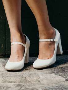 Women's White Wine Rose Gold Black Taupe Beige Grey Lipstick Natural Snake Mary Jane Pumps – Round Toe Ankle Strap Vintage Dress Heels [Size Up Half Size] - 白色 - 查看 3
