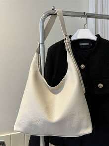 Geantă de umăr nouă, versatilă, din PU, culoare solidă, tip baghetă, tip sac minimalist casual, dimensiunea mare