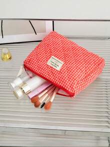 1 Stück Gitter-Kosmetiktasche im koreanischen Stil, gesteppte rosenrote Tasche, Ins-Stil Mädchen Urlaubsutensilien, große Kapazität Reißverschlusstasche, Geldbörse, Tamponbeutel mit Schmetterlingsmuster, Beauty-Tasche, Frühlingszubehör, Damenmode, Reise-Aufbewahrungstasche für Hochzeit, Brautjungfer, Weihnachten, Muttertag, Krankenschwestern-Tag, Lehrertag, Herbst, Uni-Utensilien, Reiseutensilien, Urlaubstasche für Frauen, Make-up-Organizer