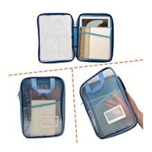 1pc Large Opening Mesh File Folder, Student Transparent Subject Sorting Exam Handbag, A4 Double Layer Nylon Mesh Subject Divider Bag, File Folder Exam Study Supplies Bag