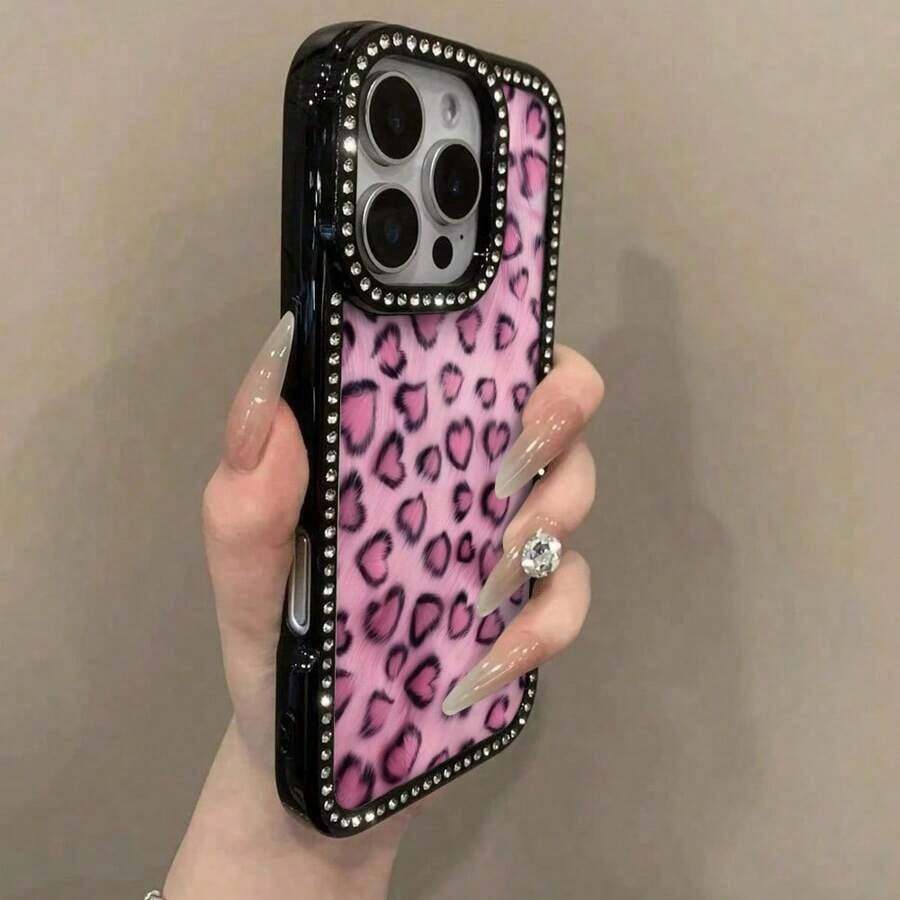 Y2K 1PC 2 Diamond Pentagram 3-In-1 Pink Leopard Pattern Suitable For IPhone 16, 16 Plus, 16 Pro Max, 16 Pro, 15 Plus, 15 Pro Max, 14, 14 Plus, 14 Pro Max, 13, 13 Pro, 13 Pro Max, 12, 12 Pro, 12 Pro Max, 11, 11 Pro, 11 Pro Max, Perfect For Girlfriends, Classmates, And Relatives - 黑色 - 查看 1