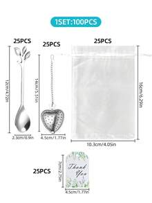 4/20/40/100 Pcs Stainless Steel Creative Gift Set, Tea Spoon, Heart-Shaped Tea Strainer, Thank You Card And Transparent Gift Bag, Wedding/Birthday/Party Favors, Wedding Supplies, Gift Set, Wedding/Party Thanksgiving/Anniversary Novelty Gift, Tea Party Gift, Dishwasher , Gold/Silver Stainless Steel Cutlery Set - Wedding Gift Sets - View 9