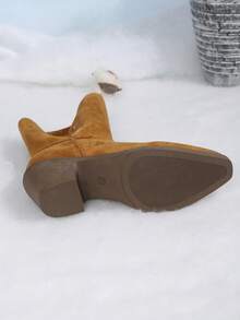 Women's High Heel Fashion Shoes, Solid Color Western Style Side Zipper Ankle Boots And Short Boots, Suitable For Holidays, Autumn/Winter