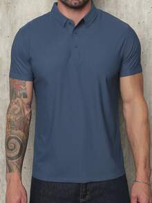 Men's Polo Shirt In Polyamide, Elastic Ice Fabric, Style And Quality - 藍色 - 查看 1
