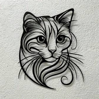 1PC Simple Cat Metal Wall Art, Black Iron Hanging Decoration, Perfect For Cat Lovers Pet Shop And Home Decor, Cat Silhouette For Living Room Bedroom Dining Bathroom Garden Patio Idea Housewarming Gift Room Decor Bedroom Decor Wall Decor