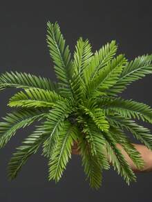 Kmitang 45厘米18叶人造棕榈树，仿西米棕榈叶，热带植物，塑料苏铁树，适合家居花园室内外装饰 - 綠色 - 查看 6