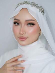 1 chiếc khăn trùm đầu trang trí lễ cưới Hồi giáo, khăn trùm đầu bằng vải chiffon màu trơn đính ngọc trai dành cho nữ. - màu đặc - Xem 1