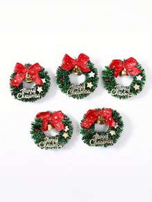 10 Stücke Mini Weihnachtskränze mit roten Schleifen und goldenen Glocken - Kunststoff Feiertags-Dekoration für Weihnachten, Halloween, Thanksgiving, Neujahr, Hochzeit, Babyparty, Geburtstag, Bar und Bat - Festliche künstliche Baumschmuck ohne Strom