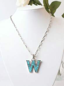 1pc Western Country Style Vintage Textured CCB Multicolor Leopard Print Black & White Plaid 26 Letter Minimalist Pendant Necklace, Sweater Chain