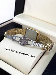 Pablo Raez 1pc Silver Elegant Lady Watch Rectangle Vintage IPS Luxury IPS Plated Women Dress Watch Stainless Steel Square Case Top Brand New AAA Design Quartz Retro Watch Business Fantasy Lady Fashionable White Face With Real Bar