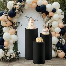 Set de 3 cubos de postre negros, base cilíndrica, tapa y soporte cilíndrico para decoración de fiestas, bodas o cumpleaños - Solo se incluye el mantel cilíndrico