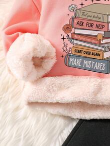 幼儿卡通印花保暖连帽衫和运动裤套装 - 粉色 - 查看 4