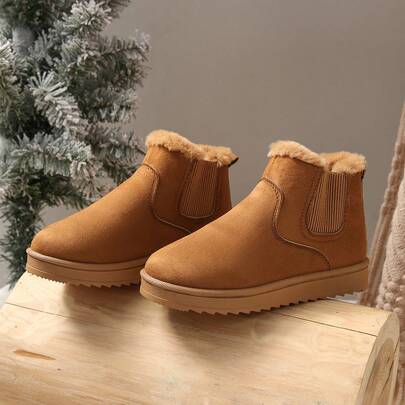 女士冬季雪地靴，舒适圆头，毛绒衬里 - 防滑外底，卡其色/黑色/米色/驼色 - 从休闲到半正式寒冷天气鞋履，高品质优雅女士高筒靴，宽版保暖